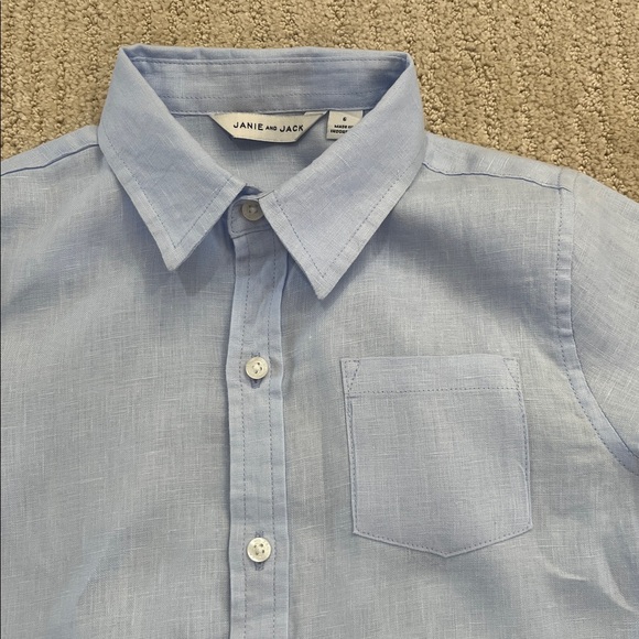 Janie and Jack Light Blue Linen Blend Button Down Shirt Boys Size 6 EUC - Picture 2 of 11